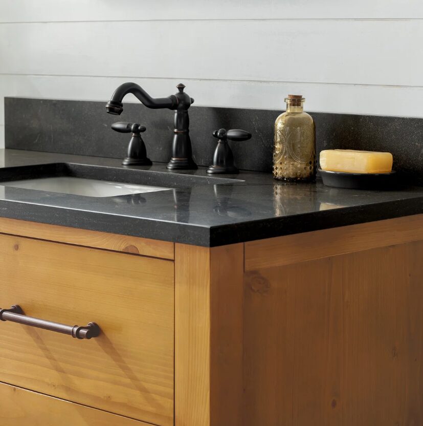 Rustic Pine Freestanding Single Sink Vanity with Open Storage Shelf
