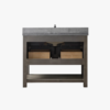 10 Rustic Gray Freestanding Single Sink Vanity with Open Towel Storage Shelf