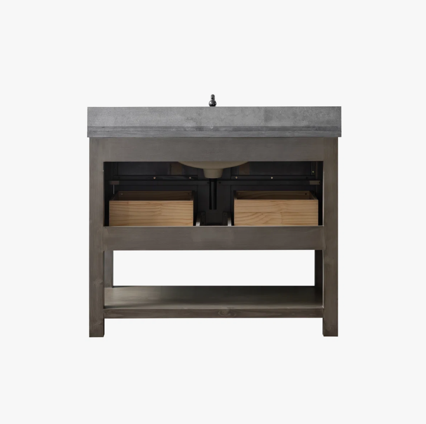 10 Rustic Gray Freestanding Single Sink Vanity with Open Towel Storage Shelf