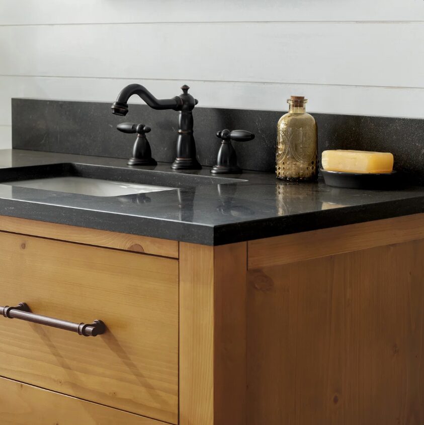 10 Rustic Natural Wood Freestanding Single Sink Vanity with Open Storage Shelf