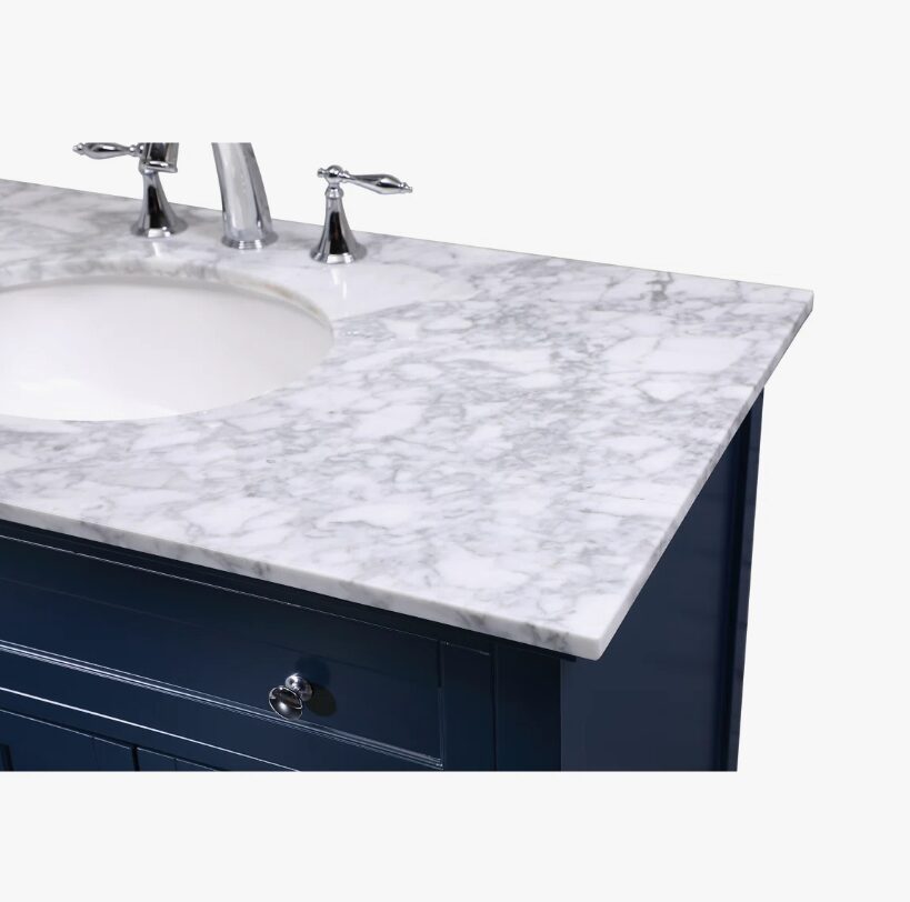 42" Modern Navy Blue Wood Vanity with Natural Marble Countertop for Master Bath