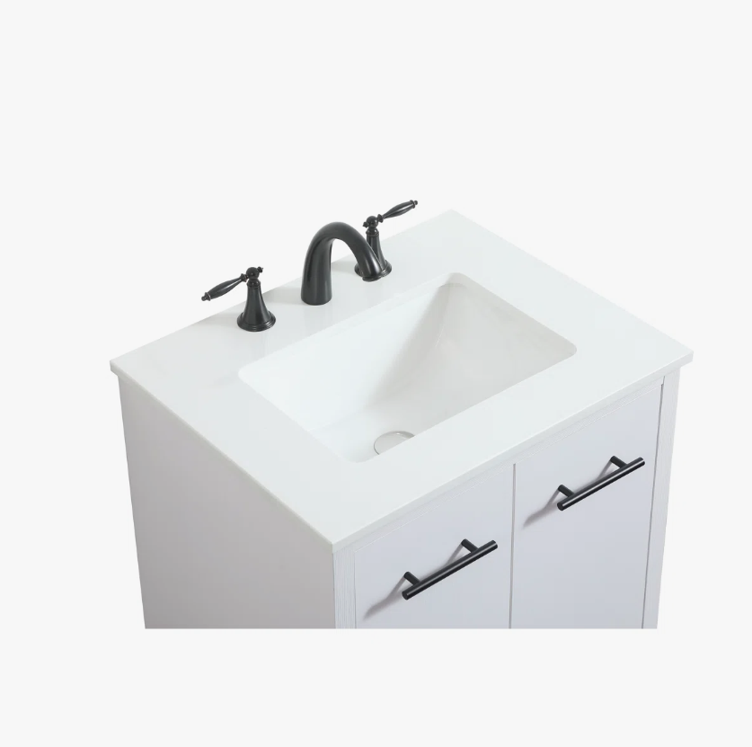 10 24 Inch White Mid-Century Single Sink Bathroom Vanity with White Quartz Top