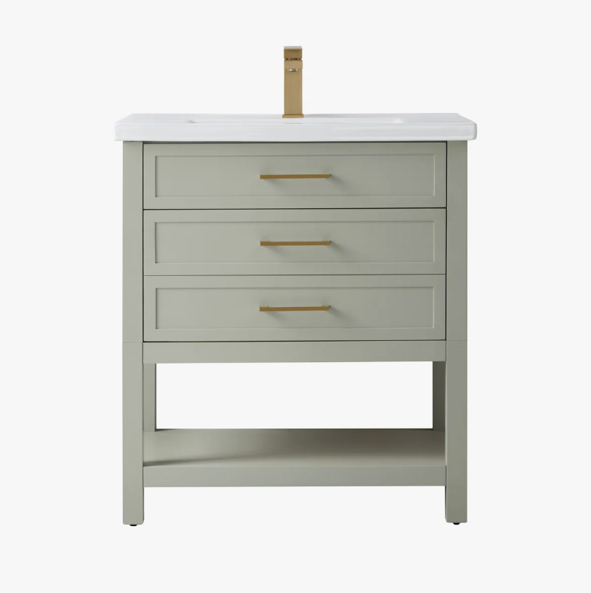 10 Minimalist Light Sage All-in-One Bathroom Vanity with Integrated Ceramic Sink
