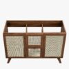 10 48 Inch Walnut Rattan Double Sink Mid-Century Bathroom Vanity with White Quartz Top