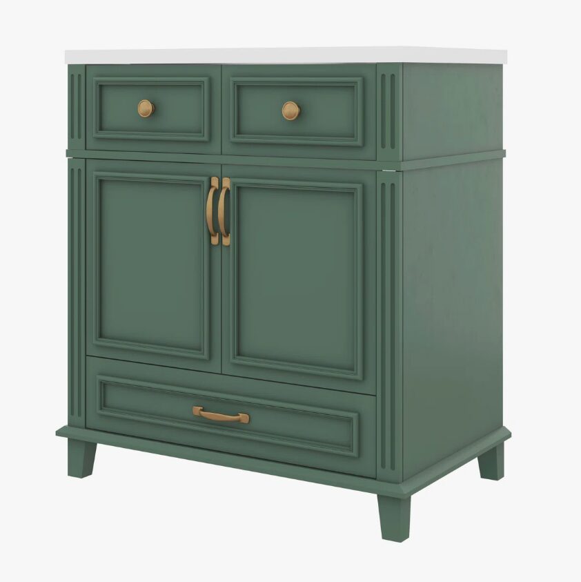 10 30" Farmhouse Sage Green Wood Vanity with Multi Storage for Small Guest Bathrooms