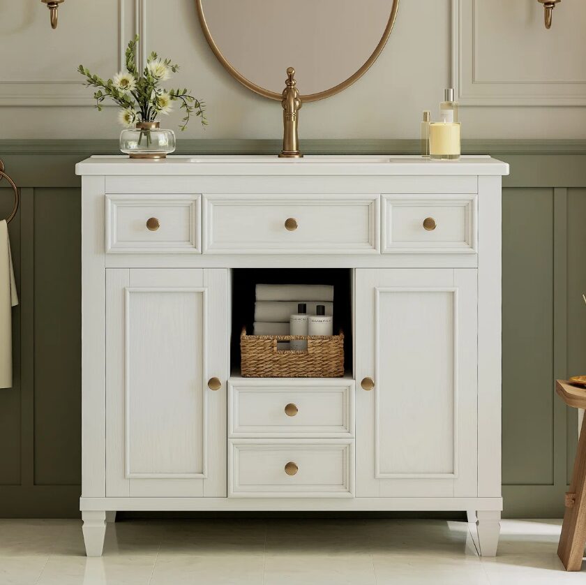 36" Traditional White Single Sink Vanity for Master & Guest Bathrooms