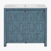 10 Rustic Distressed Blue Freestanding Vanity Cabinet with Double Storage Shelves