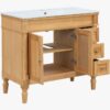 36 Inch Natural Solid Wood Farmhouse Single Sink Bathroom Vanity with Ceramic Sink & Gold Knobs