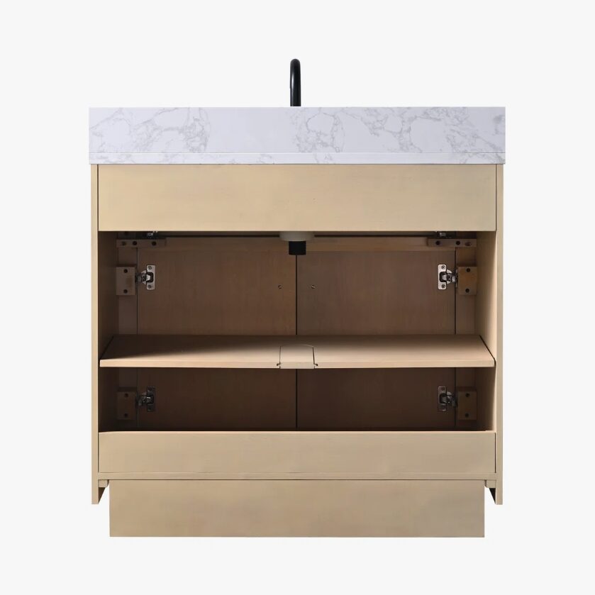 10 36 Inch Light Oak Single Sink Bathroom Vanity White Marble Countertop Soft Close Doors