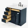 10 36 Inch Navy Blue Shaker Single Sink Bathroom Vanity White Quartz Top Soft Close Drawers Matte Black Hardware