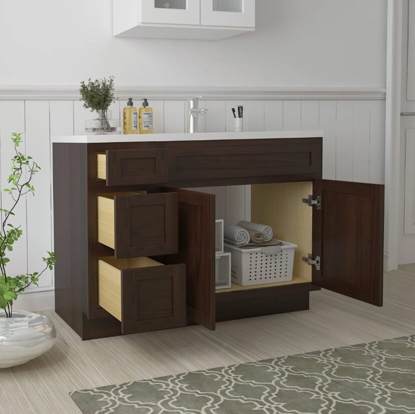 10 Modern Dark Walnut Shaker Vanity Base Cabinet for Custom Countertop Bathroom Remodel