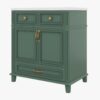 30 Inch Vintage Green Recessed Panel Single Sink Bathroom Vanity with Gold Hardware, 3 Storage Drawers & Double Doors