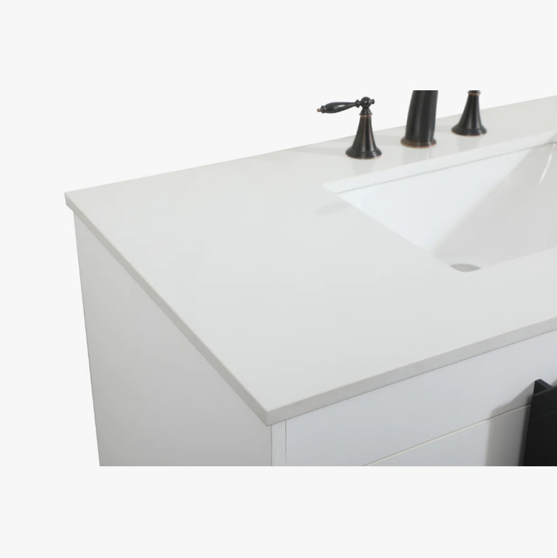10 Transitional White Vanity Cabinet with Elevated Open Base for Farmhouse & Loft Bathroom Remodel
