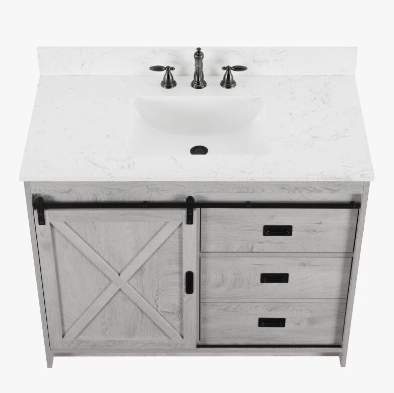 10 Light Gray Farmhouse Vanity with Cross Barn Door for Coastal, Modern Farm & Industrial Bath Remodel