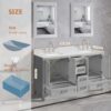 60 Inch Light Gray Shaker Double Sink Bathroom Vanity, Soft Close Doors & Drawers, White Quartz Countertop Combo
