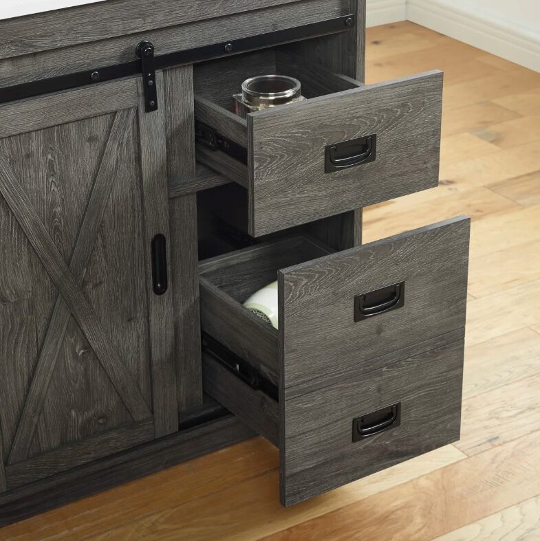 10 Farmhouse Rustic Gray Vanity with Cross Barn Door for Country & Industrial Bathroom Remodel