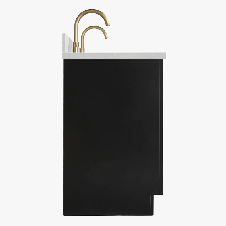 72 Inch Matte Black Shaker Double Undermount Sink Bathroom Vanity, White Marble Vein Quartz Top & Brushed Gold Hardware