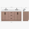 72 Inch Dusty Pink Shaker Double Undermount Sink Bathroom Vanity, White Quartz Countertop & Matte Black Hardware