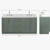 10 72 Inch Sage Green Shaker Double Undermount Sink Bathroom Vanity, White Quartz Countertop & Brushed Gold Hardware
