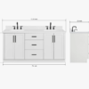 10 72 Inch Pure White Shaker Double Undermount Sink Bathroom Vanity, White Quartz Countertop & Matte Black Hardware