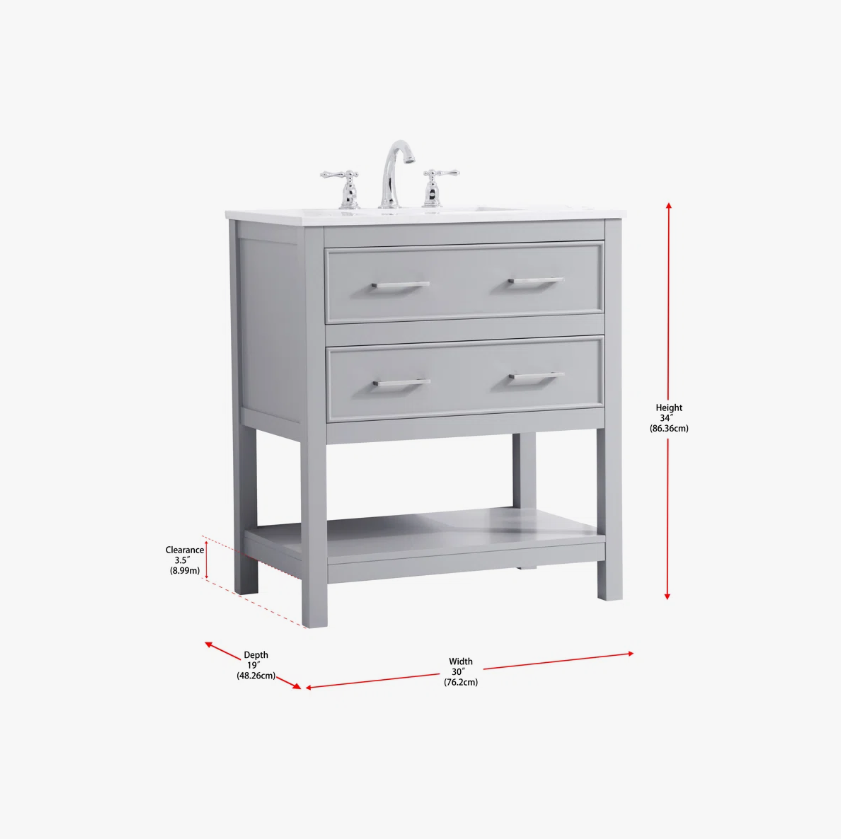 10 Light Gray Open Shelf Bathroom Vanity with White Quartz Countertop