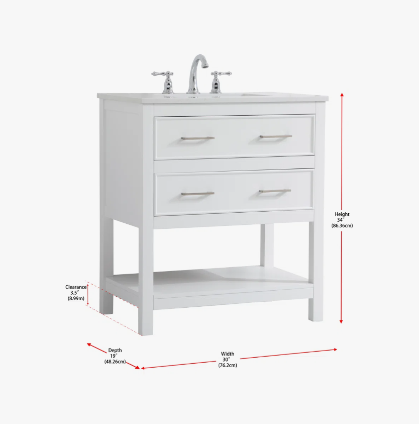 White Open Shelf Bathroom Vanity with White Quartz Countertop