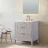 10 Soft Grey Reeded Bath Vanity with Brushed Gold Pull Handles
