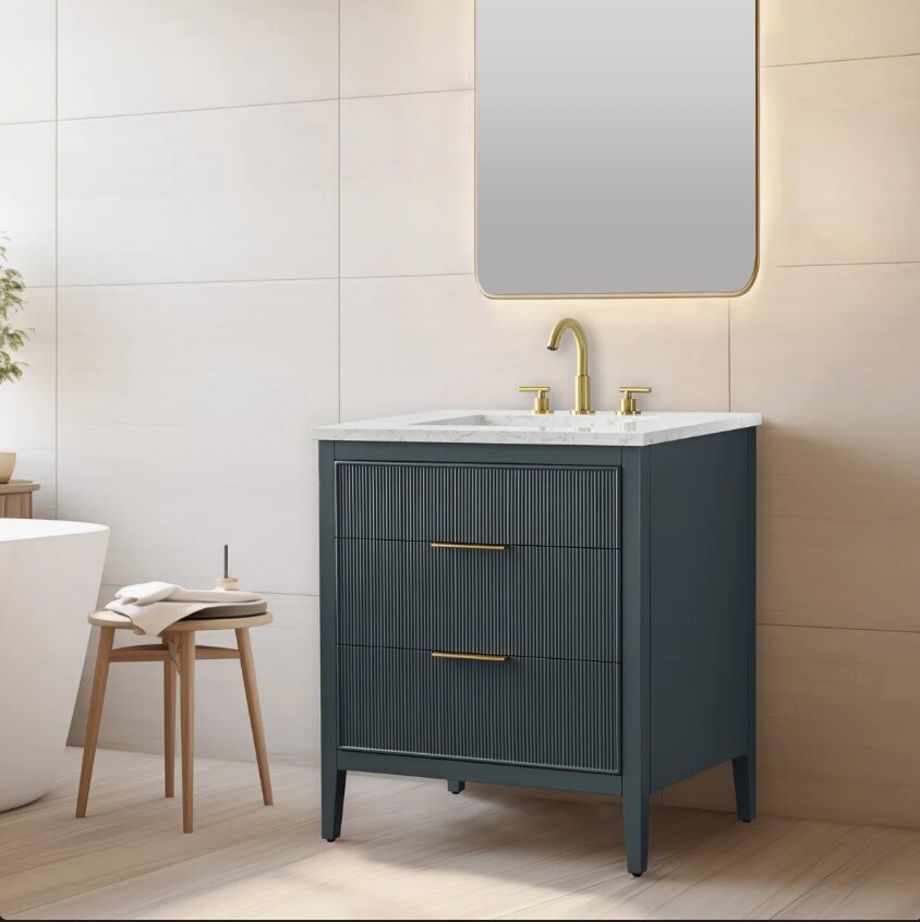 Contemporary Dark Blue Fluted Vanity with Undermount Sink