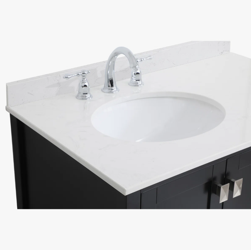 Modern Single Sink Black Bathroom Vanity Cabinet with Silver Hardware