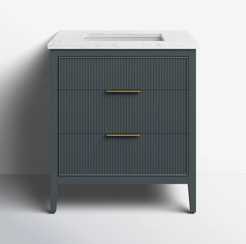 Contemporary Dark Blue Fluted Vanity with Undermount Sink