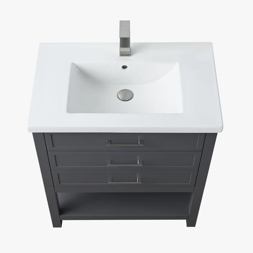 11 Minimalist Dark Grey All-in-One Bathroom Vanity Cabinet with Open Storage