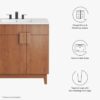Mid-Century Walnut Single Sink Vanity Cabinet with 2 Doors & Dual Top Drawers