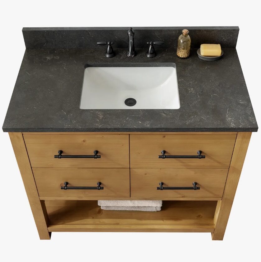 11 Rustic Natural Wood Freestanding Single Sink Vanity with Open Storage Shelf