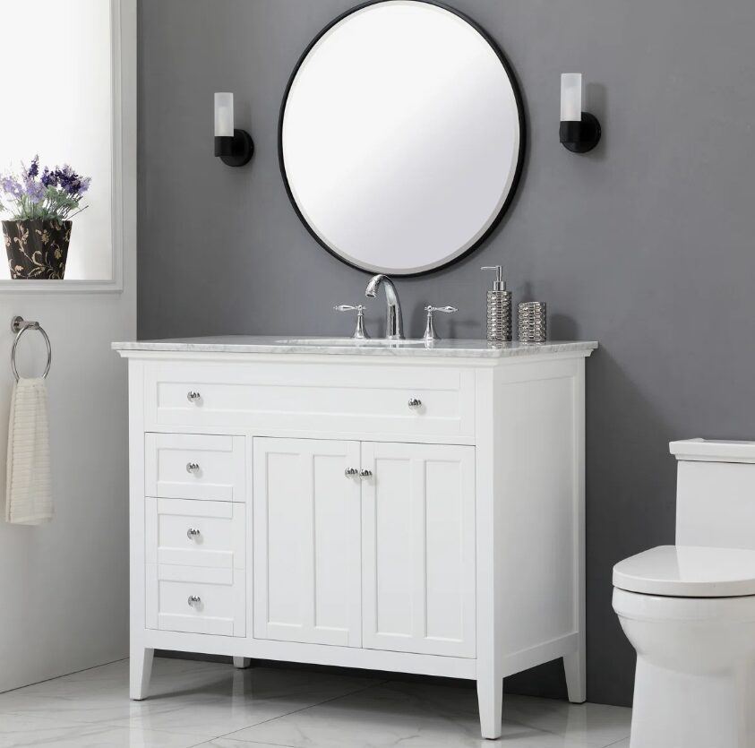 11 42 Inch White Shaker Single Sink Bathroom Vanity with Carrara Marble Top & 4 Drawers