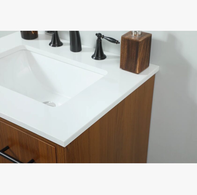 24" Narrow Mid Century Modern Wood Vanity for Powder Room & Guest Bath