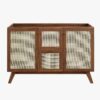 11 48 Inch Walnut Rattan Double Sink Mid-Century Bathroom Vanity with White Quartz Top