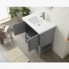 11 30 Inch Grey Freestanding Bathroom Vanity with White Ceramic Sink & Open Storage Shelf