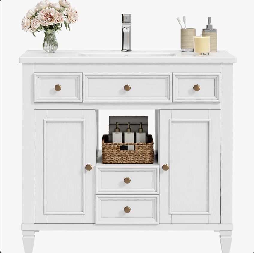 36" Traditional White Single Sink Vanity for Master & Guest Bathrooms