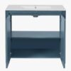 11 Rustic Distressed Blue Freestanding Vanity Cabinet with Double Storage Shelves