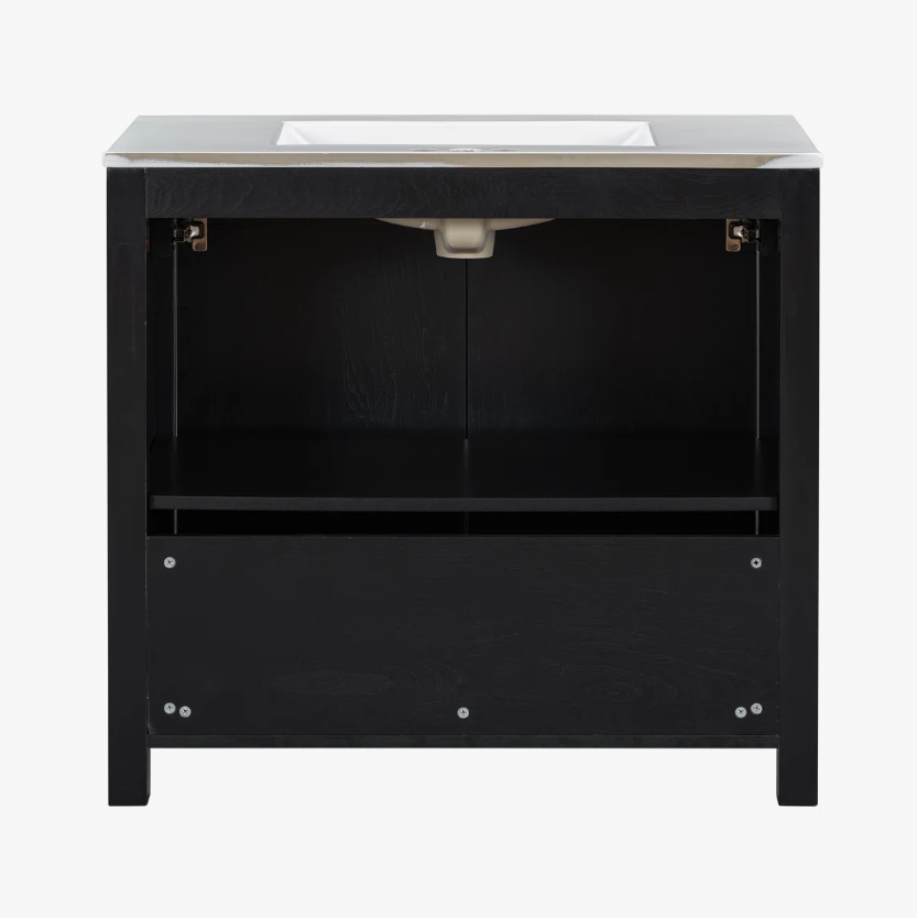 11 Rustic Weathered Black Freestanding Vanity with Double Storage Shelves