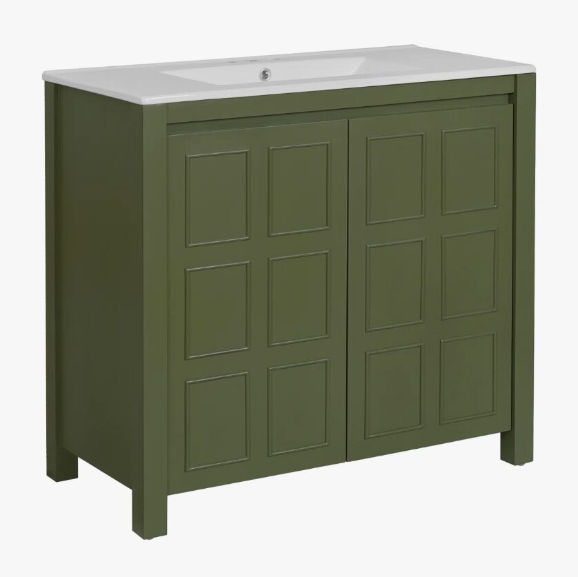 36" Olive Green Farmhouse Bathroom Vanity with White Undermount Sink