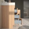 11 36 Inch Light Oak Single Sink Bathroom Vanity Integrated Solid Surface Top Soft Close Drawers & Doors