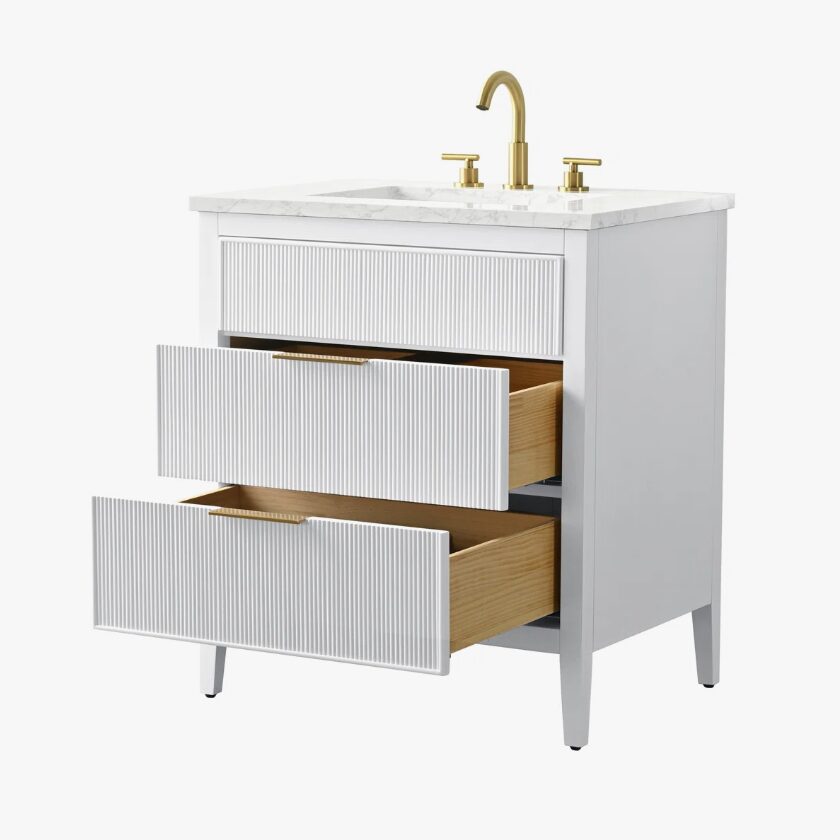 11 Coastal Bright White Fluted Vanity for Small Bathrooms