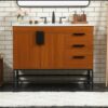 11 Modern Farmhouse Walnut Vanity Cabinet with Open Base Clearance for Industrial Bathroom Remodel