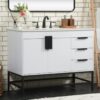 11 Transitional White Vanity Cabinet with Elevated Open Base for Farmhouse & Loft Bathroom Remodel
