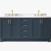 72 Inch Navy Blue Shaker Double Undermount Sink Bathroom Vanity, White Quartz Countertop & Brushed Gold Hardware