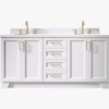 72 Inch White Shaker Double Undermount Sink Bathroom Vanity, White Quartz Countertop & Brushed Gold Hardware