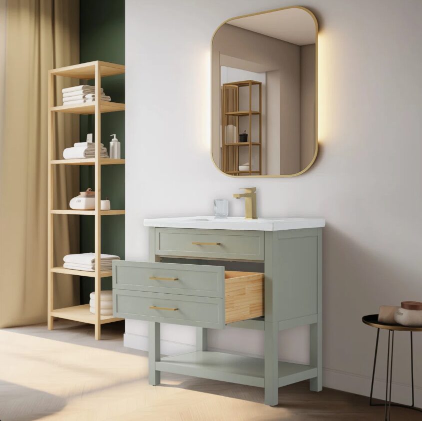 11 Minimalist Light Sage All-in-One Bathroom Vanity with Integrated Ceramic Sink
