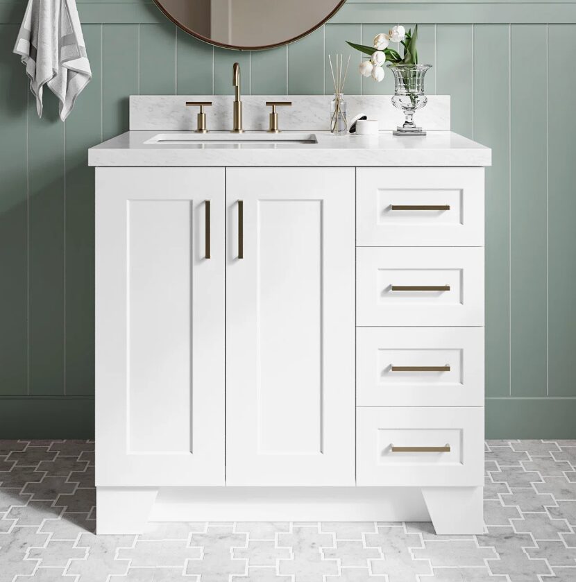 Modern All-White All-in-One Bathroom Vanity with Marble Countertop