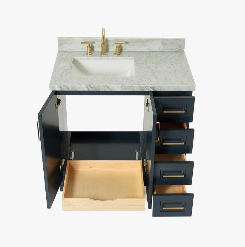 11 Luxury Navy All-in-One Bathroom Vanity with Carrara Marble Countertop